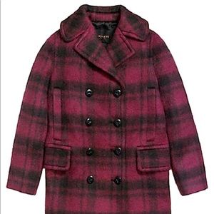 Coach long plaid dark cranberry peacoat size small